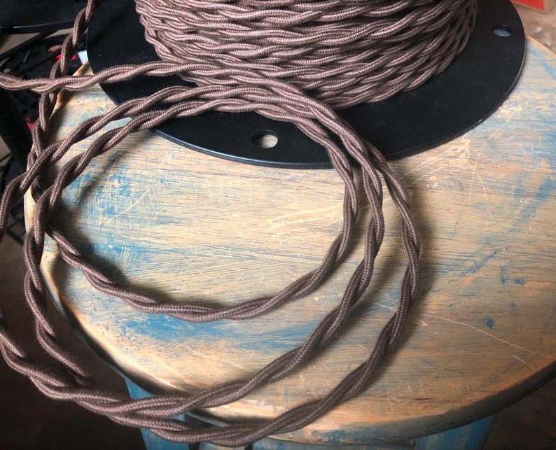 6 Feet: Cloth Covered 16 Gauge Twisted Wire - Brown Cotton Thread, Vintage Style Fabric Lamp Cord, Hanging Pendants, Trouble Lights, flex image 4