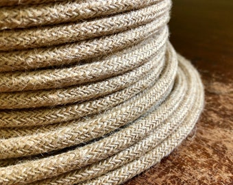 6 Feet: Jute Covered 3-wire Round Cord, Rope Look Vintage Hemp Style Rustic Lamp Cord, For Hanging Pendants, Trouble Lights etc