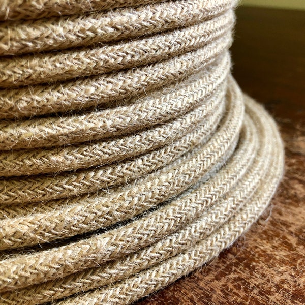 6 pieds: Jute covered 3-wire Round Cord, Rope Look vintage Hemp Style Rustic Lamp Cord, For Hanging Pendants, Trouble Lights etc