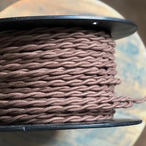 6 Feet: Cloth Covered 16 Gauge Twisted Wire - Brown Cotton Thread, Vintage Style Fabric Lamp Cord, Hanging Pendants, Trouble Lights, flex image 1
