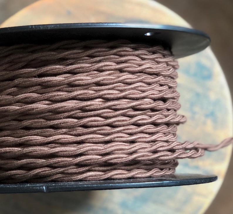 6 Feet: Cloth Covered 16 Gauge Twisted Wire - Brown Cotton Thread, Vintage Style Fabric Lamp Cord, Hanging Pendants, Trouble Lights, flex image 1