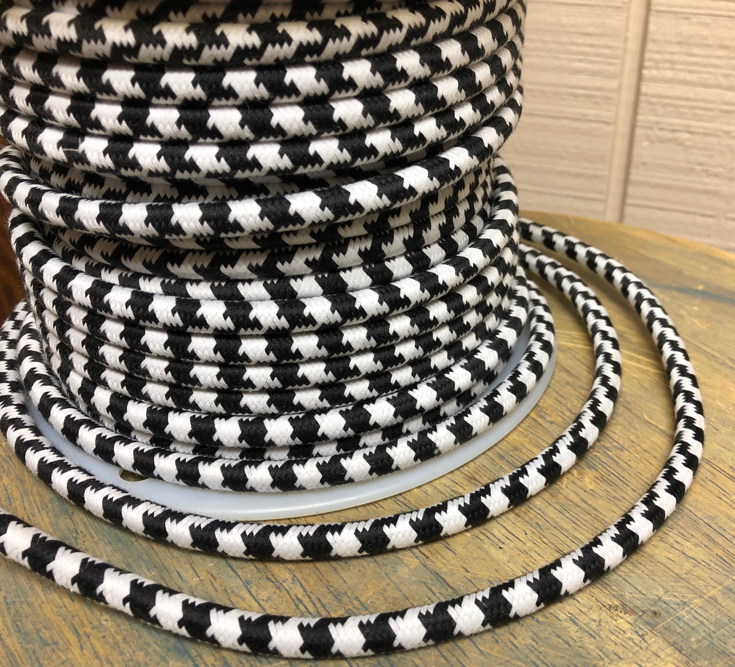 Vintage 3-Wire Twisted Cloth Covered Wire Antique Lamp Cord Mixed Black & White 