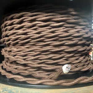 6 Feet: Cloth Covered 16 Gauge Twisted Wire - Brown Cotton Thread, Vintage Style Fabric Lamp Cord, Hanging Pendants, Trouble Lights, flex image 3
