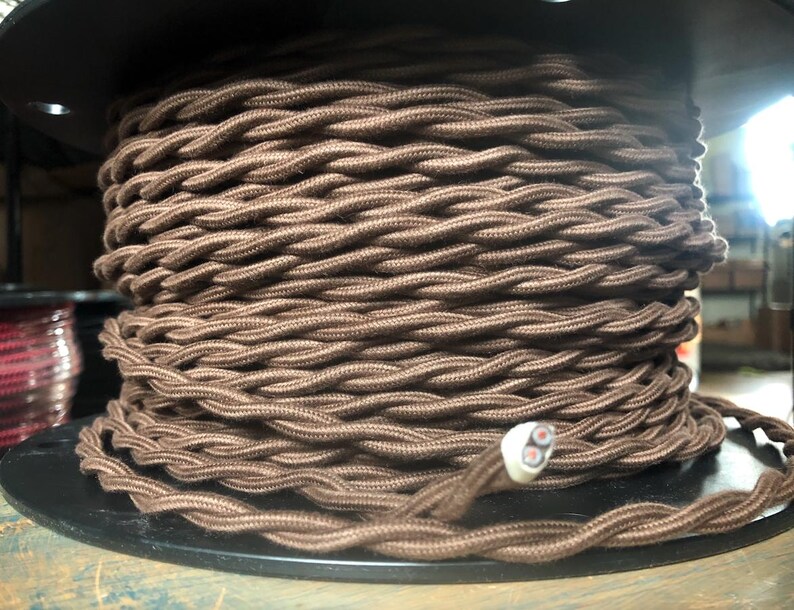 6 Feet: Cloth Covered 16 Gauge Twisted Wire - Brown Cotton Thread, Vintage Style Fabric Lamp Cord, Hanging Pendants, Trouble Lights, flex image 3