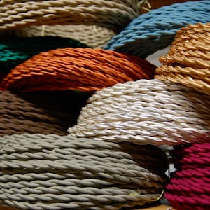 25 Feet Cloth Wire, Free US Shipping, 20 COLOR OPTIONS, Vintage Style Twisted Fabric Covered Lamp Cord for Hanging Pendants, Fans, etc