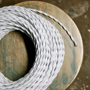 6 Feet: White Cotton Twisted Cloth Covered Wire, Vintage Style Cloth Lamp Cord, For Hanging Pendants, Trouble Lights etc image 1