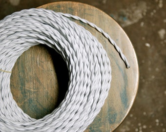 6 Feet: White Cotton Twisted Cloth Covered Wire, Vintage Style Cloth Lamp Cord, For Hanging Pendants, Trouble Lights etc