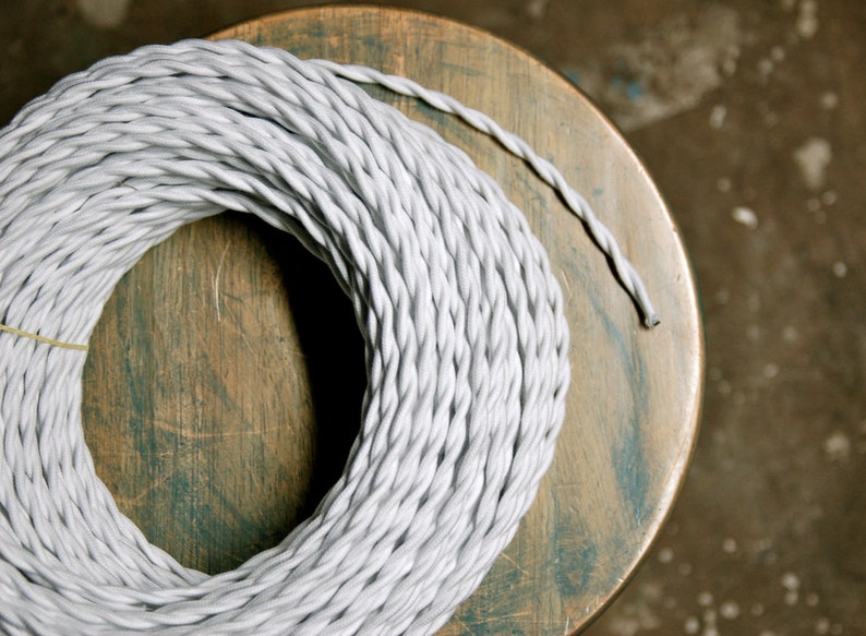 6 Feet: White Cotton Twisted Cloth Covered Wire, Vintage Style Cloth Lamp Cord, For Hanging Pendants, Trouble Lights etc image 1