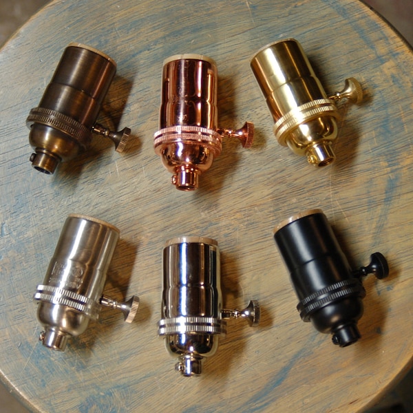Solid Brass Light Socket, 3-Way Turn-Knob Version, 6 Different Finishes - Top Quality Supplies For Your Handmade Lighting, Lamps, Pendants