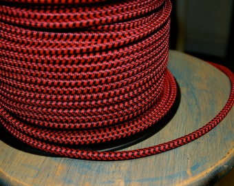 6 Feet Black & Red Cloth Covered 3-Wire Round Cord, Vintage Style Fabric Lamp Pulley Cord, For Hanging Pendants, Fans, Antique Lamps,