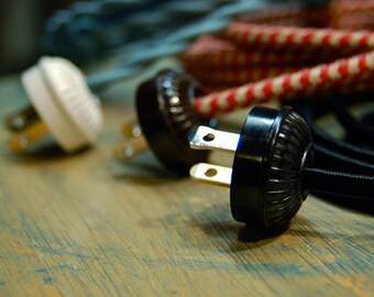 Details about   New Vintage Style Cloth Covered Electrical Cord w/ Repro Bakelite Polarized Plug 