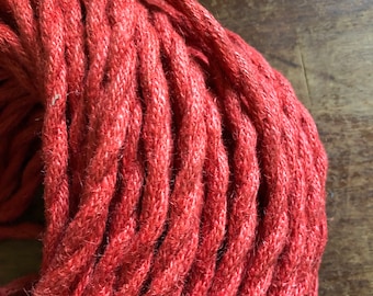 6 Feet: Red Jute Covered (Rope Style) Twisted Wire, Vintage Hemp Style Rustic Lamp Cord, For Hanging Pendants, Trouble Lights etc