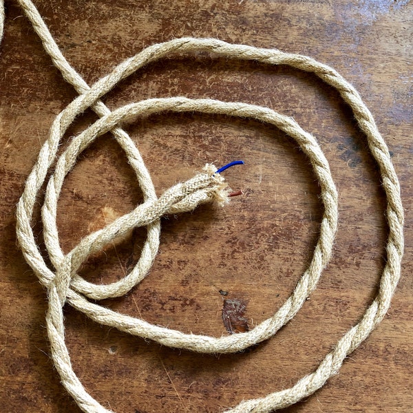 6 Feet: Natural Jute Covered (Rope Style) Twisted Wire, Vintage Hemp Style Rustic Lamp Cord, For Hanging Pendants, Trouble Lights etc