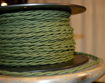 6 Feet: Green Cotton Twisted Cloth Covered Wire, Vintage Style Cloth Lamp Cord, For Hanging Pendants, Trouble Lights etc