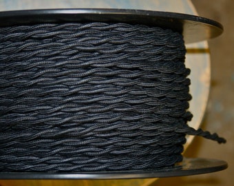 6 Feet: Black Cotton Twisted Cloth Covered Wire, Vintage Style Cloth Lamp Cord, For Hanging Pendants, Trouble Lights etc