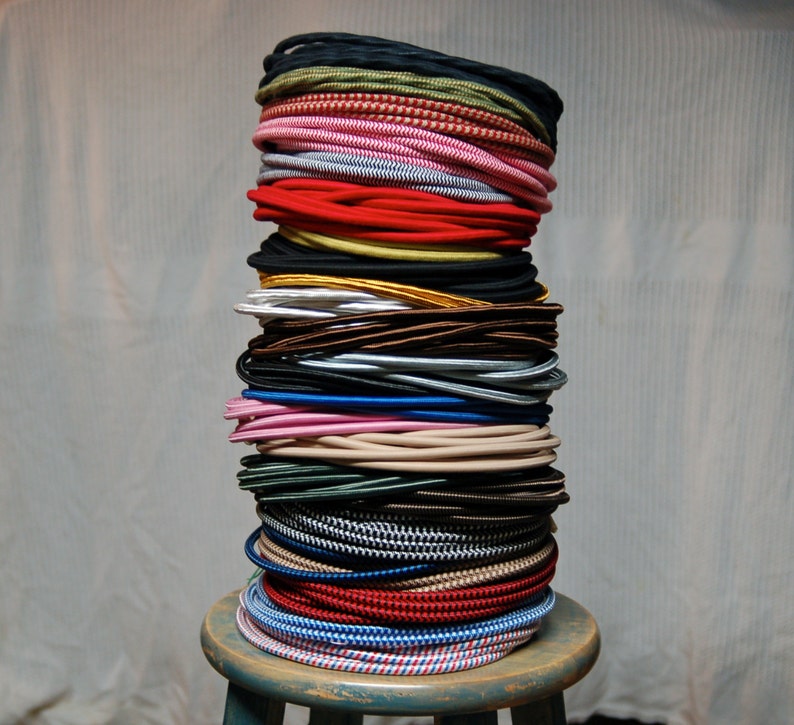 8 Feet, Round Cloth Covered Round Pulley Cord & Plug, Vintage Wire Kit, Lamp Electrical Cord, light socket wire image 2
