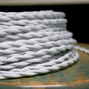 6 Feet: White Cotton Twisted Cloth Covered Wire, Vintage Style Cloth Lamp Cord, For Hanging Pendants, Trouble Lights etc image 2