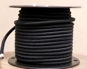 6 Feet: Black Cotton Cloth Covered 2-Wire Round Cord, Vintage Style Fabric Lamp Pulley Cord, For Hanging Pendants, Trouble Lights etc
