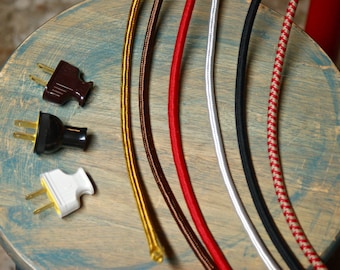 8 Feet, Round Cloth Covered Round Pulley Cord & Plug, Vintage Wire Kit, Lamp Electrical Cord, light socket wire