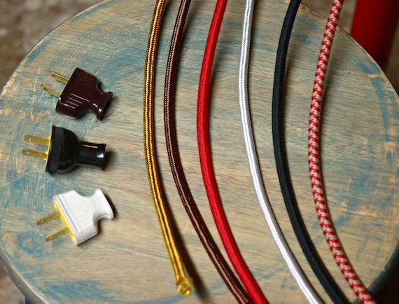 8 Feet, Round Cloth Covered Round Pulley Cord & Plug, Vintage Wire Kit, Lamp Electrical Cord, light socket wire