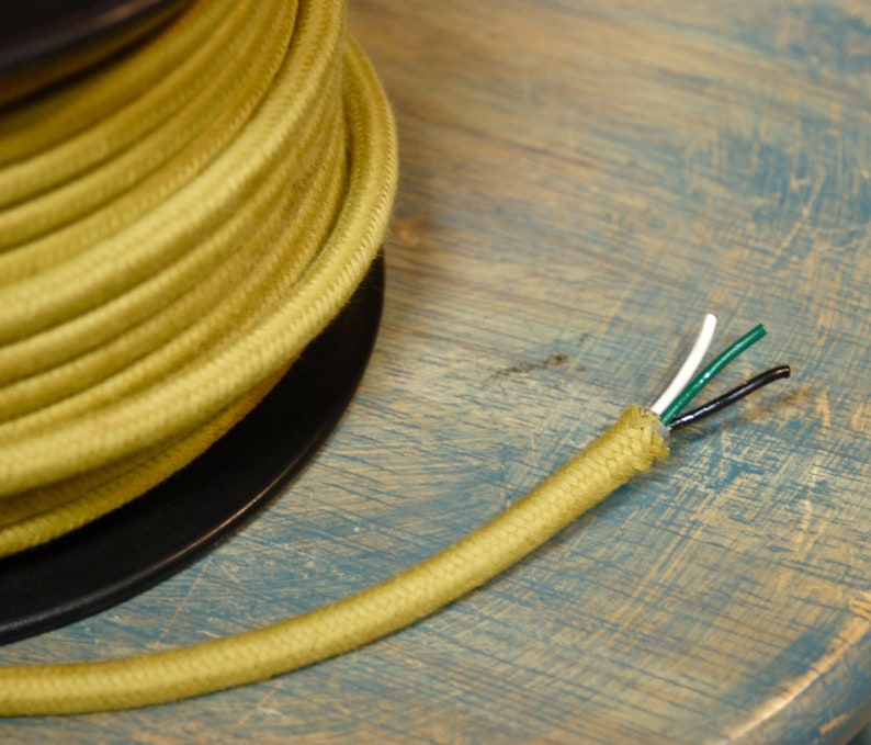 Cloth Conductor 6 Feet: Yellow/gold Cloth Covered 3-wire Round Cord, Vintage Style ...