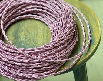 6 Feet: Pink Twisted Cloth Covered Wire, Vintage Style Cloth Lamp Cord, For Hanging Pendants, Trouble Lights etc