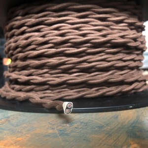 6 Feet: Cloth Covered 16 Gauge Twisted Wire - Brown Cotton Thread, Vintage Style Fabric Lamp Cord, Hanging Pendants, Trouble Lights, flex image 5