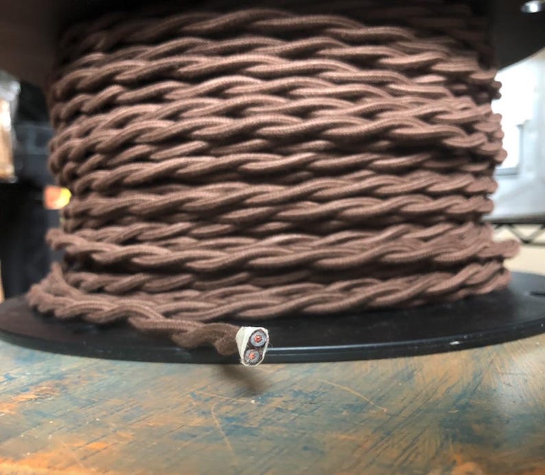 6 Feet: Cloth Covered 16 Gauge Twisted Wire - Brown Cotton Thread, Vintage Style Fabric Lamp Cord, Hanging Pendants, Trouble Lights, flex image 5