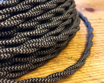 6 Feet: Cloth Covered Twisted Wire - Black/Gray Pattern, Vintage Style Fabric Lamp Cord, For Hanging Pendants, Trouble Lights etc