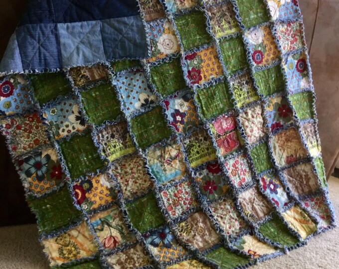 Reversable Rag Quilt Pattern Reversable Denim and Print Rag Vintage Lap Quilt - Etsy