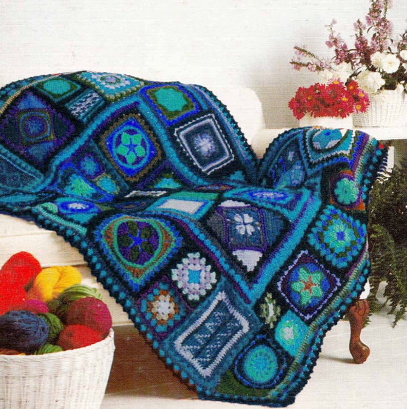 Granny Square Vintage Blanket, Throw PDF Pattern PDF. 0922 image 2