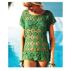 Ladies Green Top Crochet Instant Downlaod Pattern Pdf No.1106