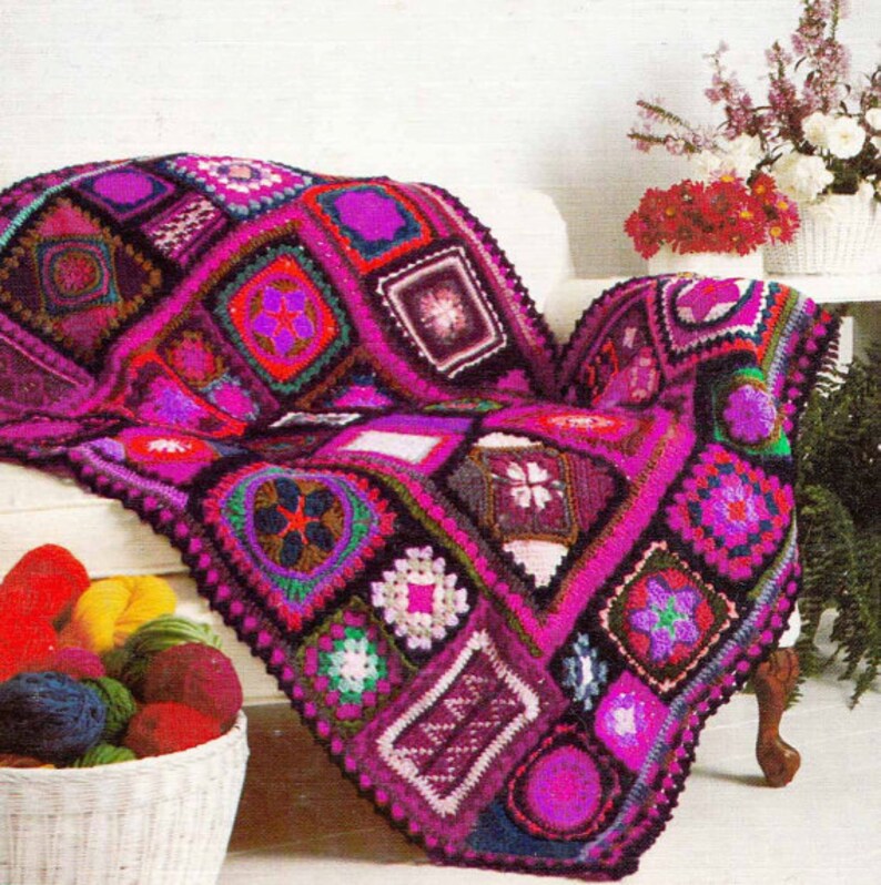 Granny Square Vintage Blanket, Throw PDF Pattern PDF. 0922 image 3