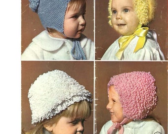 Knitting Pattern Babies Four Knitted Hats, Bonnet, Helmet,  6 months – 3 years DK Yarn PDF Pattern No. 0158