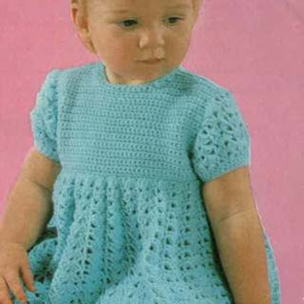 Vintage Baby Girls Crochet Dress 1970s Size 18ins-24ins, Yarn 4ply Pattern No.0394