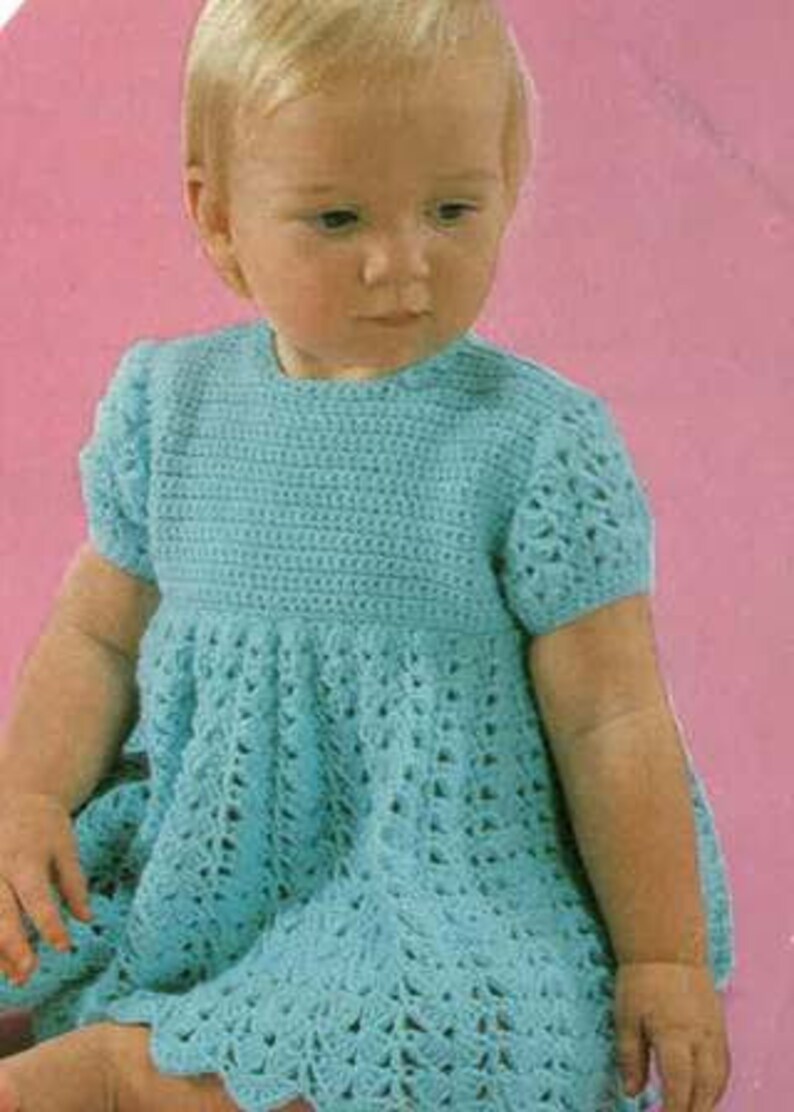Vintage Baby Girls Crochet Dress 1970s Size 18ins24ins, Yarn 4ply
