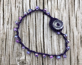 Purple Beaded ankle bracelet/anklet with purple thread - free shipping in North America