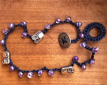 Purple Beaded ankle bracelet/anklet with owl beads - free shipping in North America