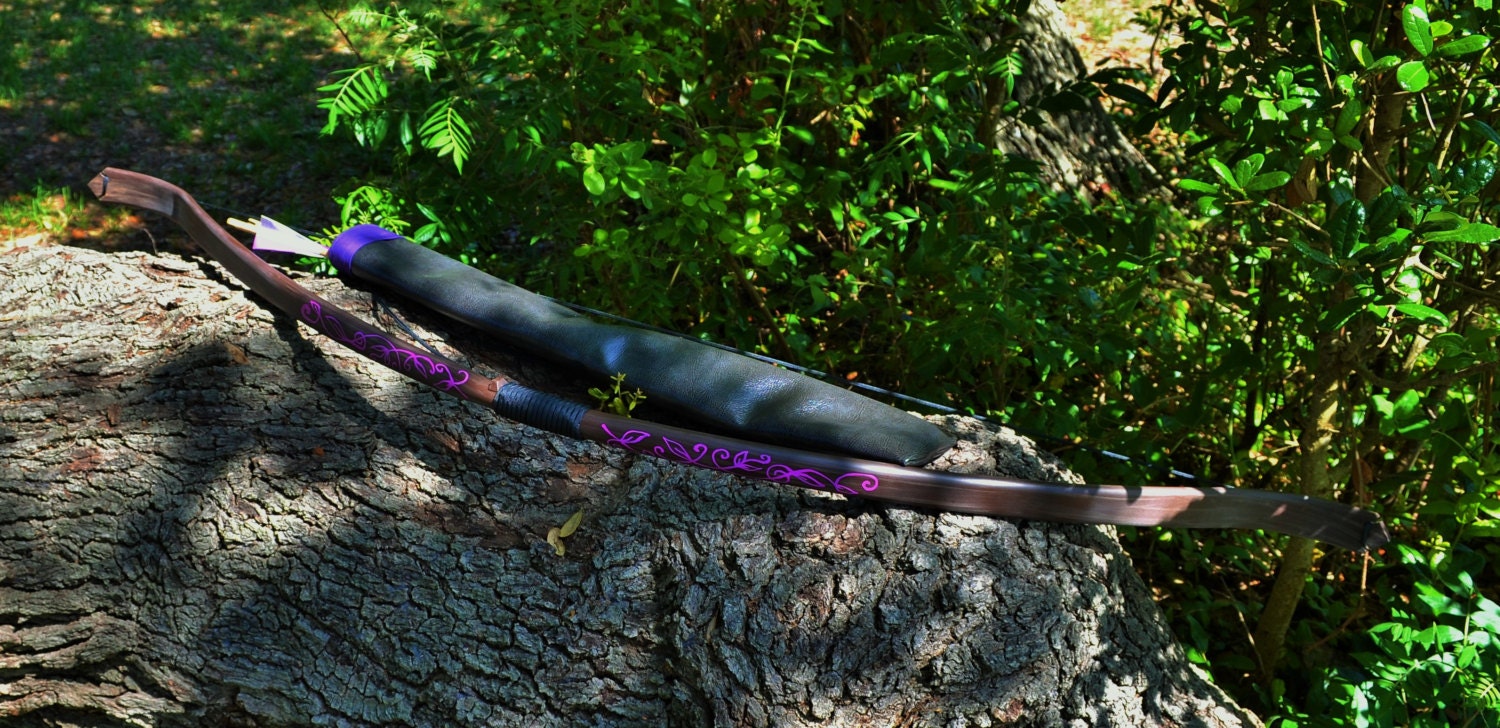 Purple Longbow with Leather Quiver and 2 Target Arrows Etsy
