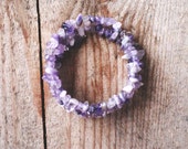Amethyst Memory Wire Bracelet, Amethyst Chip Bracelet, Natural Crystal Bracelet