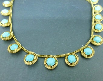 Collier turquoise et maille dorée