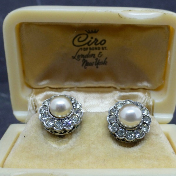 Ciro "Pearl" and Paste Screw Back Earrings in Original Box