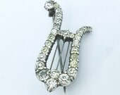 European Silver Paste Lyre Brooch