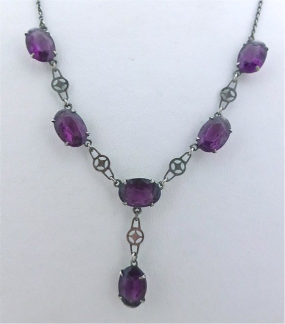 1930's Czech Art Deco Purple Crystal Necklace