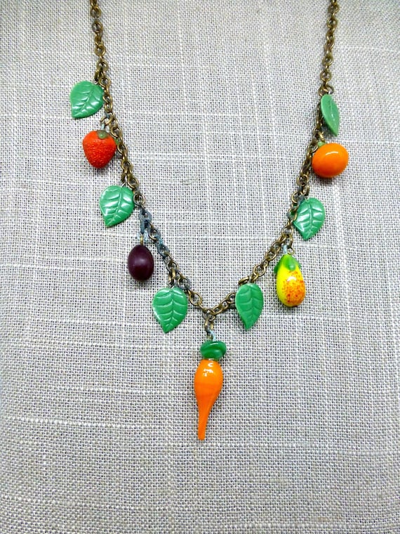 Art Deco Glass Fruit Charm Necklace - image 1