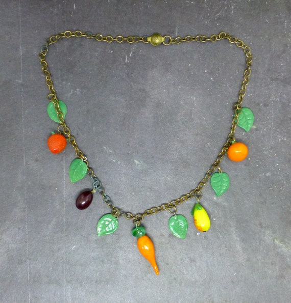 Art Deco Glass Fruit Charm Necklace - image 7