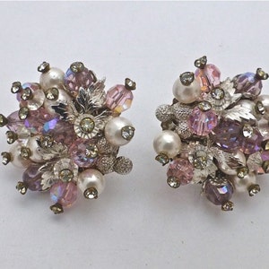 Trifari crystal cluster earrings with a touch of pink image 2