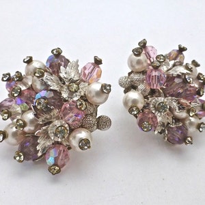 Trifari crystal cluster earrings with a touch of pink image 1