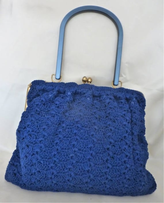 Marine Blue 60's Crocheted Bag
