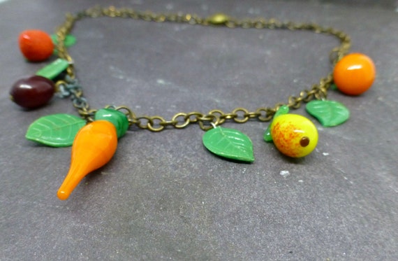 Art Deco Glass Fruit Charm Necklace - image 8